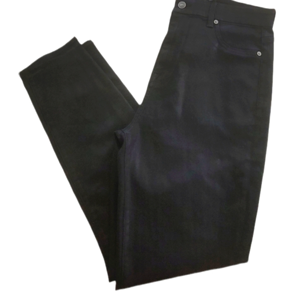 7 For All Mankind Skinny Jean Black Shimmer Ankle Crop Soft Stretch Pant 32